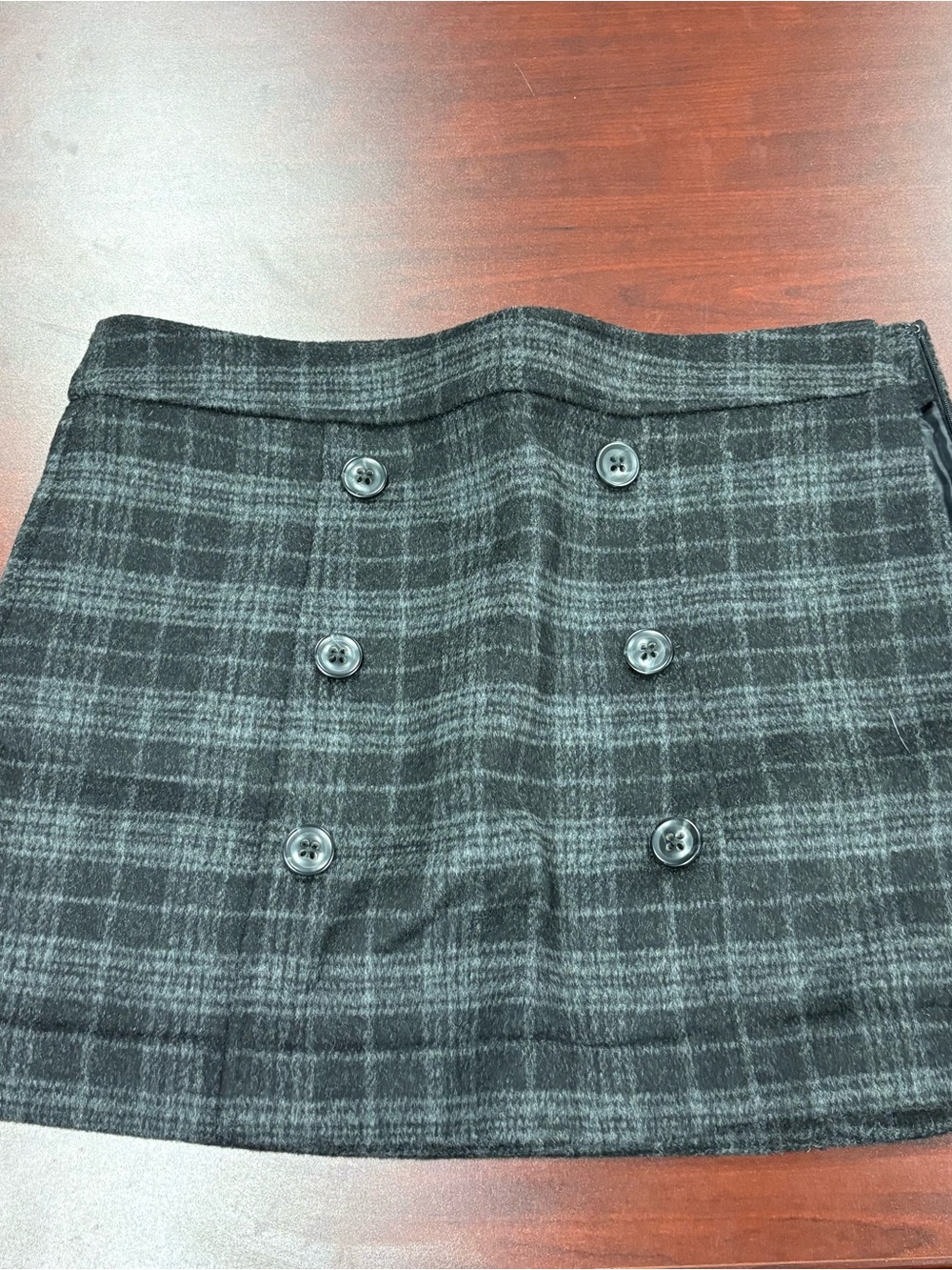 Gap Grey Black Plaid Wool Blend Double Breasted Button Mini Skirt Size 10